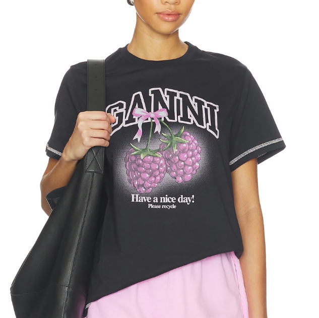 Ganni BASIC COTTON JERSEY RASPBERRY PRINT 티셔츠